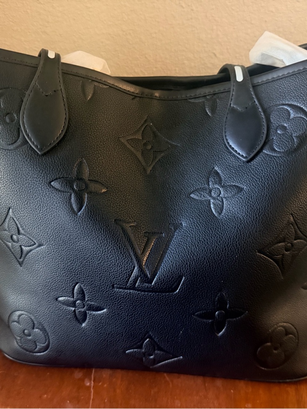 Louis Vuitton Black Embossed Monogram Leather Tote Bag